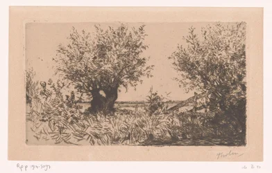 Krajobraz z łąką, wierzbami głuchymi i ogrodzeniem Willows (Kaag) (tytuł oryginalny)