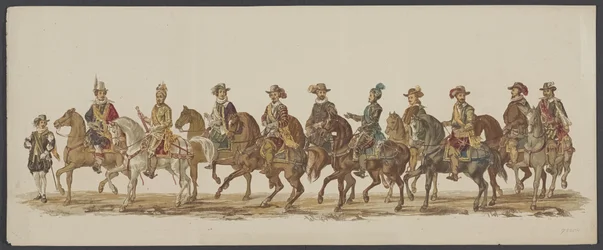 Parada Delft z 1862 r., czwarta grupa Czwarte Lustrum Akademii Królewskiej w Delft - Ao. 1862 - Costumed Optogt (tytuł serii na obiekcie)