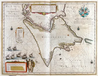 Argentyna, Chile, Cieśnina Magellana, Ziemia Fuego, w "Theatrum Orbis Terrarum, sive Atlas Novus" Willema Blaeu, Amsterdam