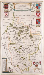 Hrabstwo Bedford, w "Theatrum Orbis Terrarum, sive Atlas Novus" Willema Blaeu, Amsterdam