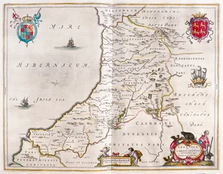 Cardiganshire, w "Theatrum Orbis Terrarum, sive Atlas Novus" Willema Blaeu, Amsterdam