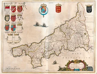 Kornwalia, w "Theatrum Orbis Terrarum, sive Atlas Novus" Willema Blaeu, Amsterdam