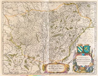 Crevant do Montbeliard - Varennes-sur-allier, w "Theatrum Orbis Terrarum, sive Atlas Novus" Willema Blaeu, Amsterdam