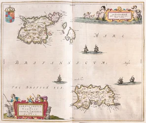 Garnsey - wyspy Jersey, w "Theatrum Orbis Terrarum, sive Atlas Novus" Willema Blaeu, Amsterdam