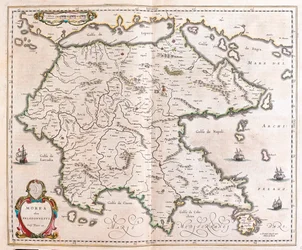 Grecja, Peloponez, w "Theatrum Orbis Terrarum, sive Atlas Novus" Willema Blaeu, Amsterdam