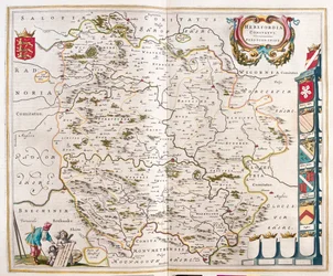 Herefordshire, w "Theatrum Orbis Terrarum, sive Atlas Novus" Willema Blaeu, Amsterdam