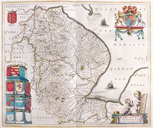 Lincoln shire, w "Theatrum Orbis Terrarum, sive Atlas Novus" Willema Blaeu, Amsterdam