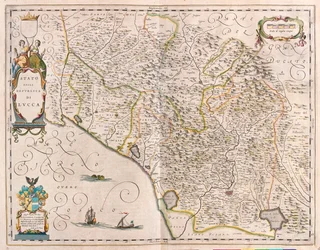 Lucca, Włochy, w "Theatrum Orbis Terrarum, sive Atlas Novus" Willema Blaeu, Amsterdam