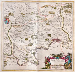 Middlesex, w "Theatrum Orbis Terrarum, sive Atlas Novus" Willema Blaeu, Amsterdam
