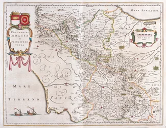 Molise, Benevento, Avellino, Włochy, w "Theatrum Orbis Terrarum, sive Atlas Novus" Willema Blaeu, Amsterdam