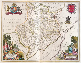 Hrabstwo Monmouth (Anglia i Walia), w "Theatrum Orbis Terrarum, sive Atlas Novus" Willema Blaeu, Amsterdam