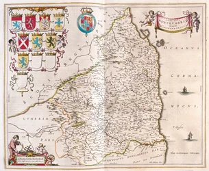Northumberland, w "Theatrum Orbis Terrarum, sive Atlas Novus" Willema Blaeu, Amsterdam