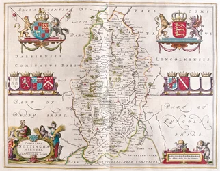 Hrabstwo Nottingham, w "Theatrum Orbis Terrarum, sive Atlas Novus" Willema Blaeu, Amsterdam