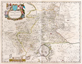 Orvieto, jezioro Bolsena, Włochy, w "Theatrum Orbis Terrarum, sive Atlas Novus" Willema Blaeu, Amsterdam