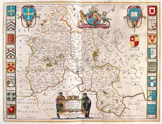 Oxfordshire, w "Theatrum Orbis Terrarum, sive Atlas Novus" Willema Blaeu, Amsterdam