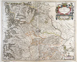 Piemont (region Włoch), w "Theatrum Orbis Terrarum, sive Atlas Novus" Willema Blaeu, Amsterdam