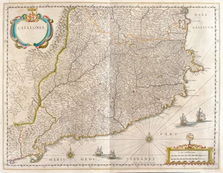 Prowincja Katalonia, Hiszpania, w "Theatrum Orbis Terrarum, sive Atlas Novus" Willema Blaeu, Amsterdam