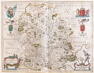 Shropshire, w "Theatrum Orbis Terrarum, sive Atlas Novus" Willema Blaeu, Amsterdam