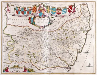 Suffolk, w "Theatrum Orbis Terrarum, sive Atlas Novus" Willema Blaeu, Amsterdam