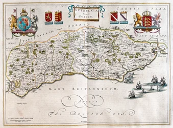 Sussex, w "Theatrum Orbis Terrarum, sive Atlas Novus" Willema Blaeu, Amsterdam