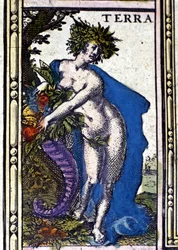 Ziemia, jeden z czterech żywiołów przedstawionych w Atlasie W. Blaeu wydrukowanym w Amsterdamie w 1655 roku.