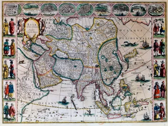 Teatr świata czy nowy atlas Amsterdam. Geograficzna mapa Azji autorstwa Willema Janszoon Blaeu (1571-1638)