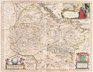 Umbria, Włochy, w "Theatrum Orbis Terrarum, sive Atlas Novus" Willema Blaeu, Amsterdam
