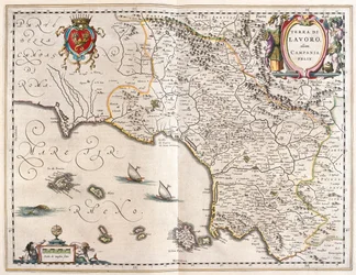 region Kampanii, Włochy, w "Theatrum Orbis Terrarum, sive Atlas Novus" Willema Blaeu, Amsterdam