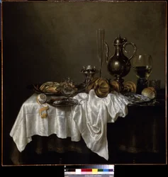 Śniadanie z homarem. (Śniadanie z homarem). Martwa natura. Obraz Willema Claesza Hedy (1594-1680)
