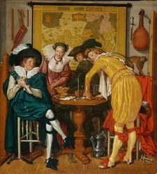 Wesoła firma - Buytewech, Willem Pietersz. (1591/92-1624) - 1620 - Olej na płótnie - 72,6x65,4 - Muzeum Sztuk Pięknych, Budapeszt