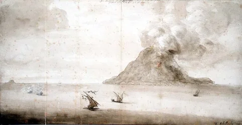 PD.703-1963 Widok Stromboli, c.1661-5 (kreda, długopis i tusz, wash)
