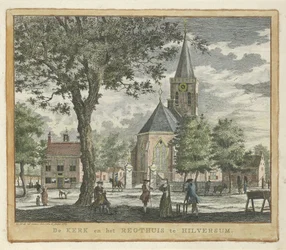 Kościół i gmach sądu w Hilversum w 1762 r. (przed pożarem w 1766 r.) Kościół i Regthuis in Hilversum (tytuł na obiekcie)