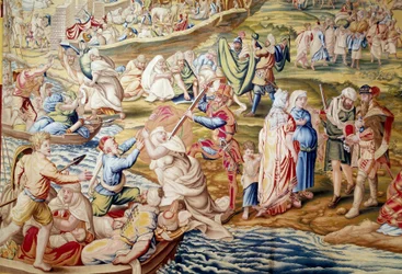 Podbój Tunisu przez cesarza Karola V: przemoc wyrządzona kobietom przez wojska hiszpańskie w 1535 r. (gobelin)