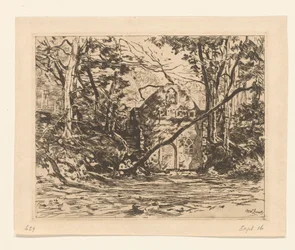 Ruiny w lesie Ruina z wyrwanym drzewem (Lage Vuursche) (tytuł oryginalny)