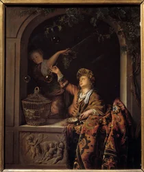 bańki mydlane. Obraz Willema Van Mierisa (1662-1747)