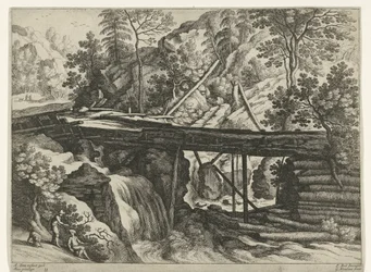 Górski krajobraz z drewnianym akweduktem Włoskie pejzaże (tytuł serii)