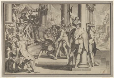 Alegoria Sprawiedliwości Świętość Prawa ze sceną sądową przedstawiającą ułaskawienie mężczyzny..., 1605.