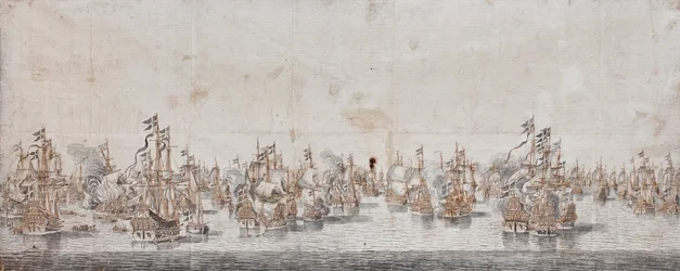 Bitwa pod Fehmarn, ok. 1650 (tusz i pranie na papierze)