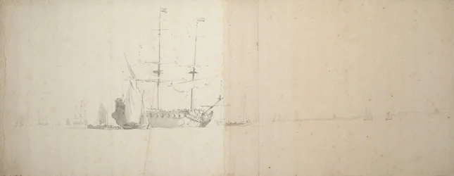 Holenderski statek na kotwicy u wybrzeży lądu, ok. 1666 r. (grafit)