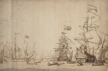 Rada wojenna w holenderskiej flocie Maj 1665, ok. 1674 (pióro, brązowy tusz, szary pył)