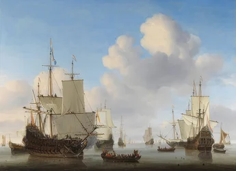 Holenderskie statki na spokojnym morzu. Około 1665