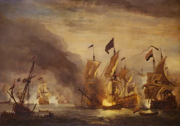 Spalenie HMS "Royal James" w bitwie pod Solebay, 28 maja 1672 r., koniec XVII w. (olej na płótnie)