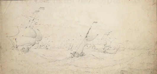 Holenderska tylna eskadra płynąca pod wiatr na wzburzonym morzu, ok. 1672 r. (grafit)