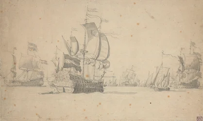 Holenderska eskadra formująca szyk bojowy, maj 1672, ok. 1672 (ołówek, pył)