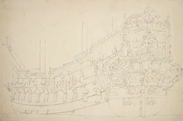 Amsterdamski statek, prawdopodobnie indiański, około 50 dział, ok. 1670 r. (grafit)