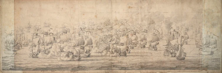 Bitwa pod Lowestoft, 3-13 czerwca 1665, ok. 1674 (grafit, tusz)