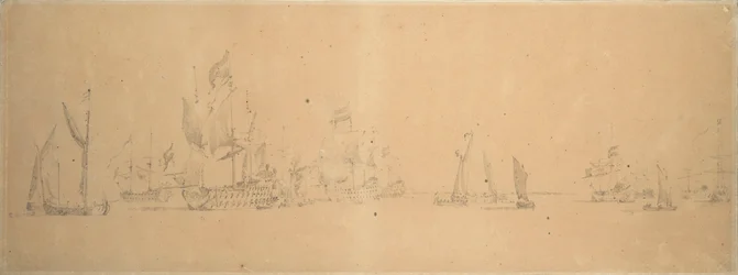Holenderska flota w lekkim wietrze, ok. 1666 (grafit, szare pranie)