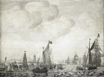 Statki handlowe do Orientu i ich eskorta, opuszczające Vlie (lub Vliestroom), szlak morski między wyspami Vlieland i Treschelling (Holandia), 9 czerwca 1645 r.