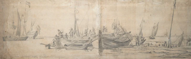 Dwóch kaagów na brzegu, ok. 1643 r. (grafit, szare płótno)