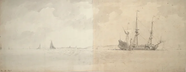 Holenderski okręt wojenny na kotwicy, ok. 1666 (grafit)